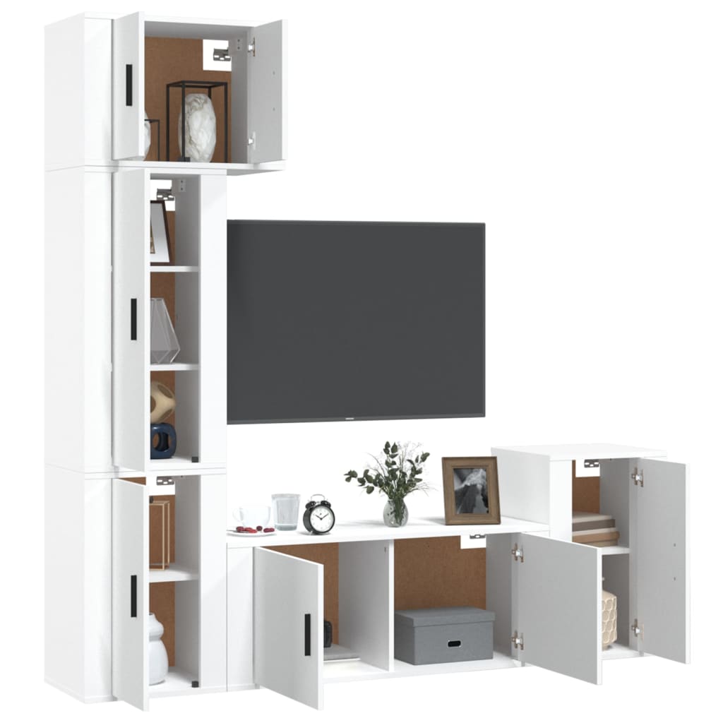 Set dulap TV, 5 piese, alb, lemn prelucrat GartenMobel Dekor