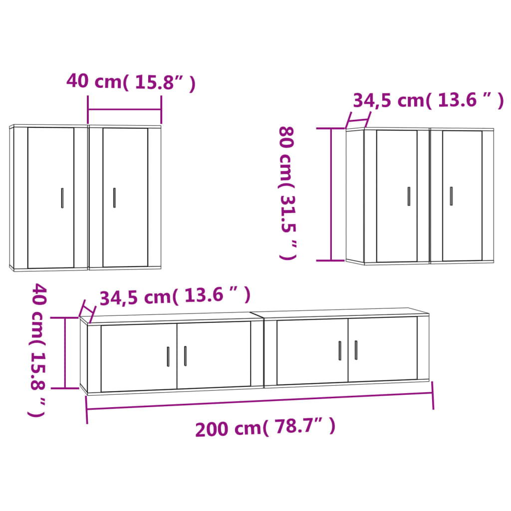 Set dulap TV, 6 piese, alb, lemn prelucrat GartenMobel Dekor