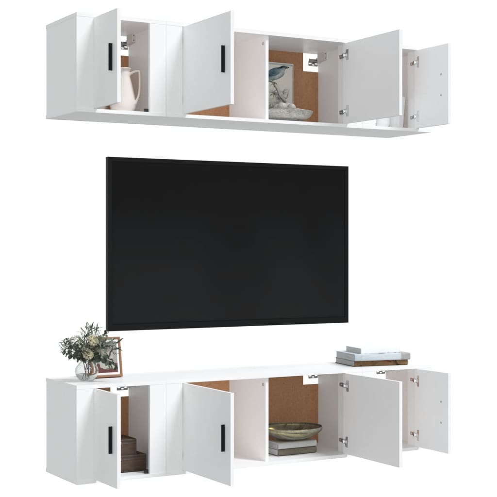 Set dulap TV, 6 piese, alb, lemn prelucrat GartenMobel Dekor