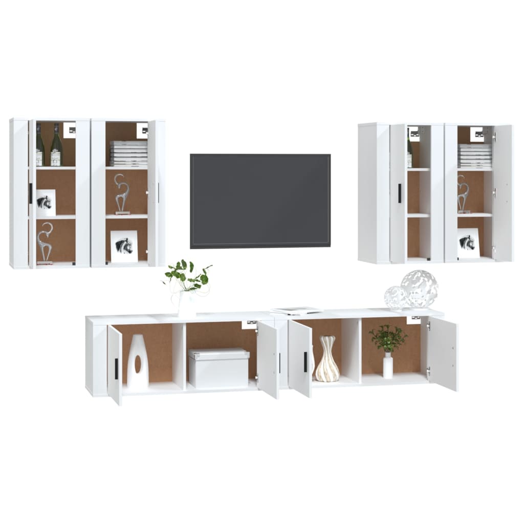 Set dulap TV, 6 piese, alb, lemn prelucrat GartenMobel Dekor