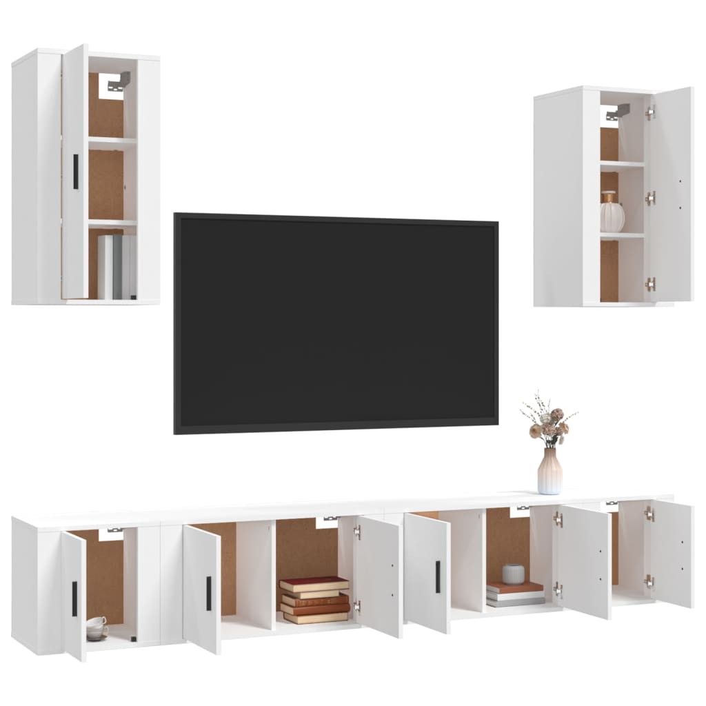 Set dulap TV, 6 piese, alb, lemn prelucrat GartenMobel Dekor