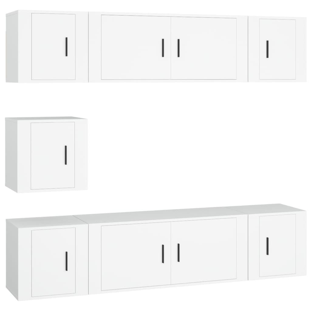 Set dulap TV, 7 piese, alb, lemn prelucrat GartenMobel Dekor