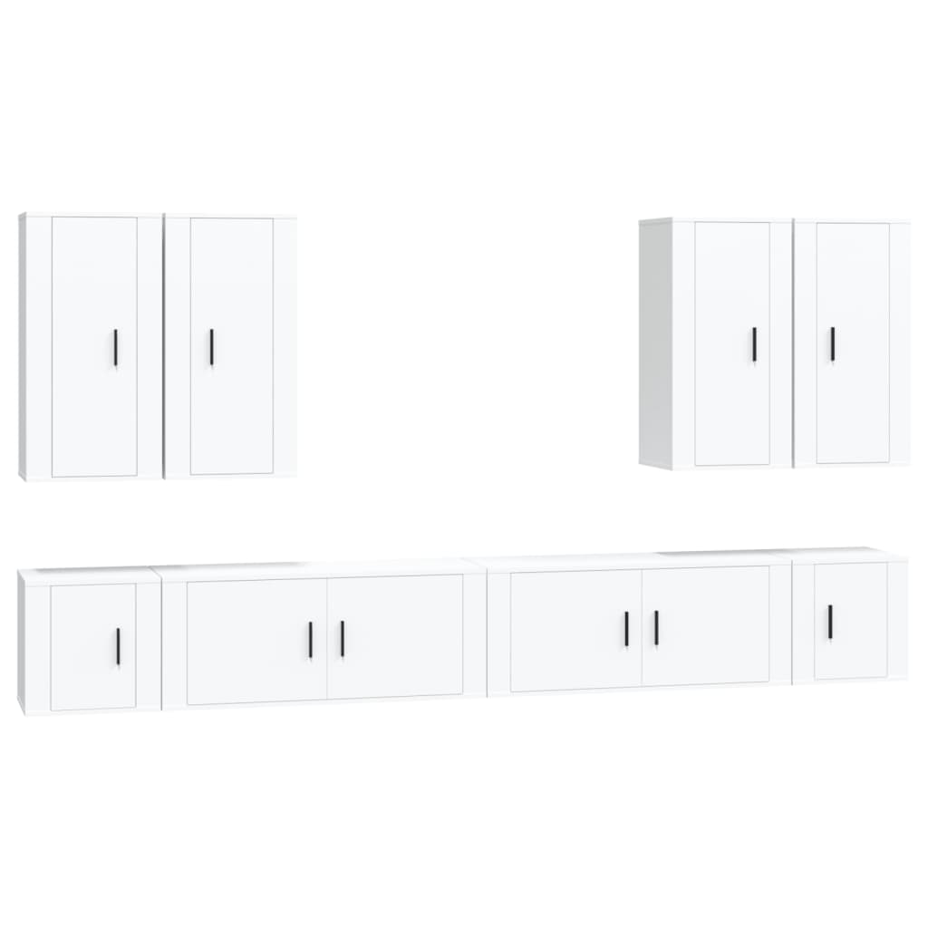 Set dulap TV, 8 piese, alb, lemn prelucrat GartenMobel Dekor