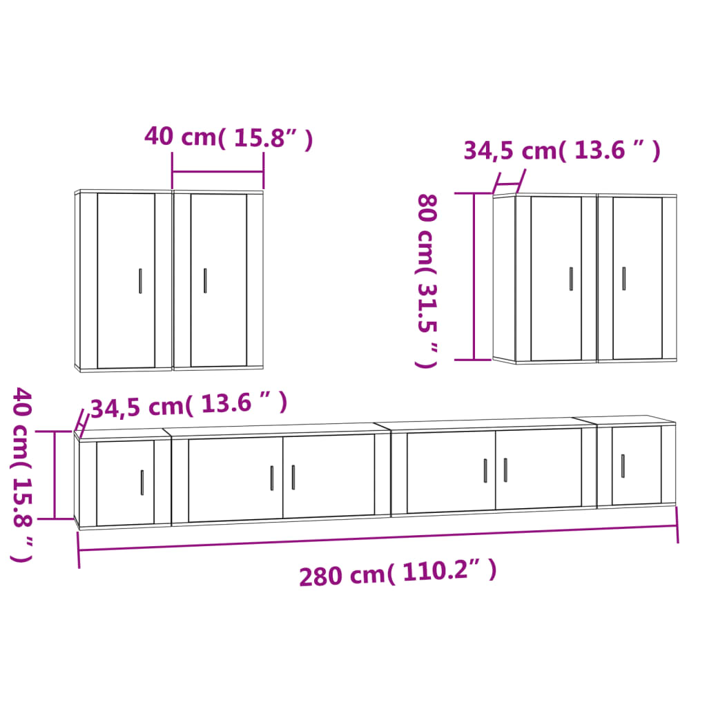 Set dulap TV, 8 piese, alb, lemn prelucrat GartenMobel Dekor