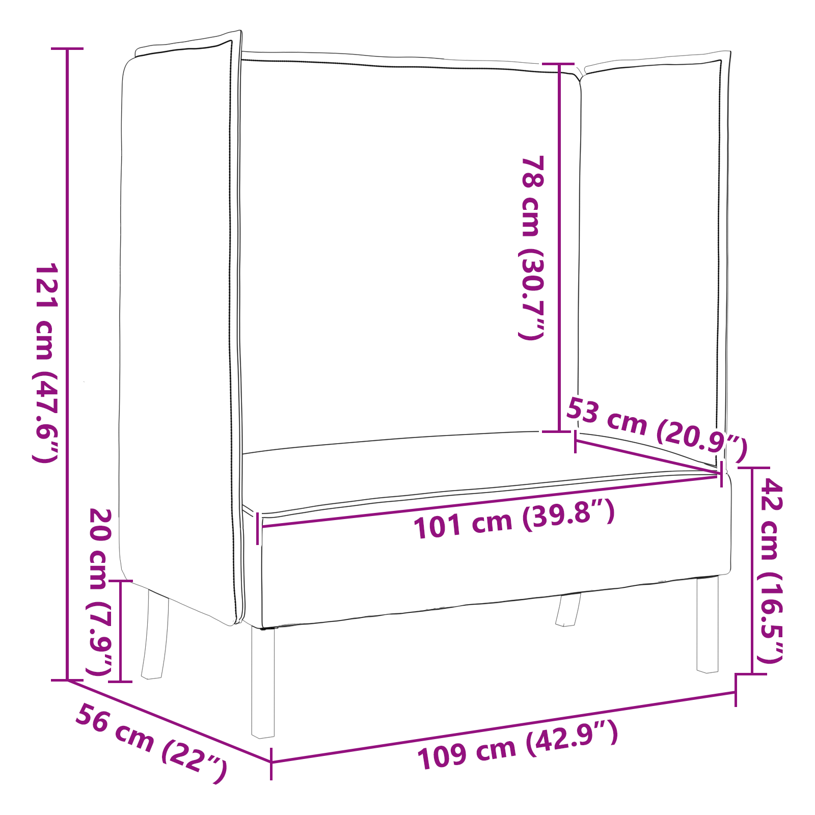Canapea înaltă gri deschis 109x56x121 cm din material textil GartenMobel Dekor