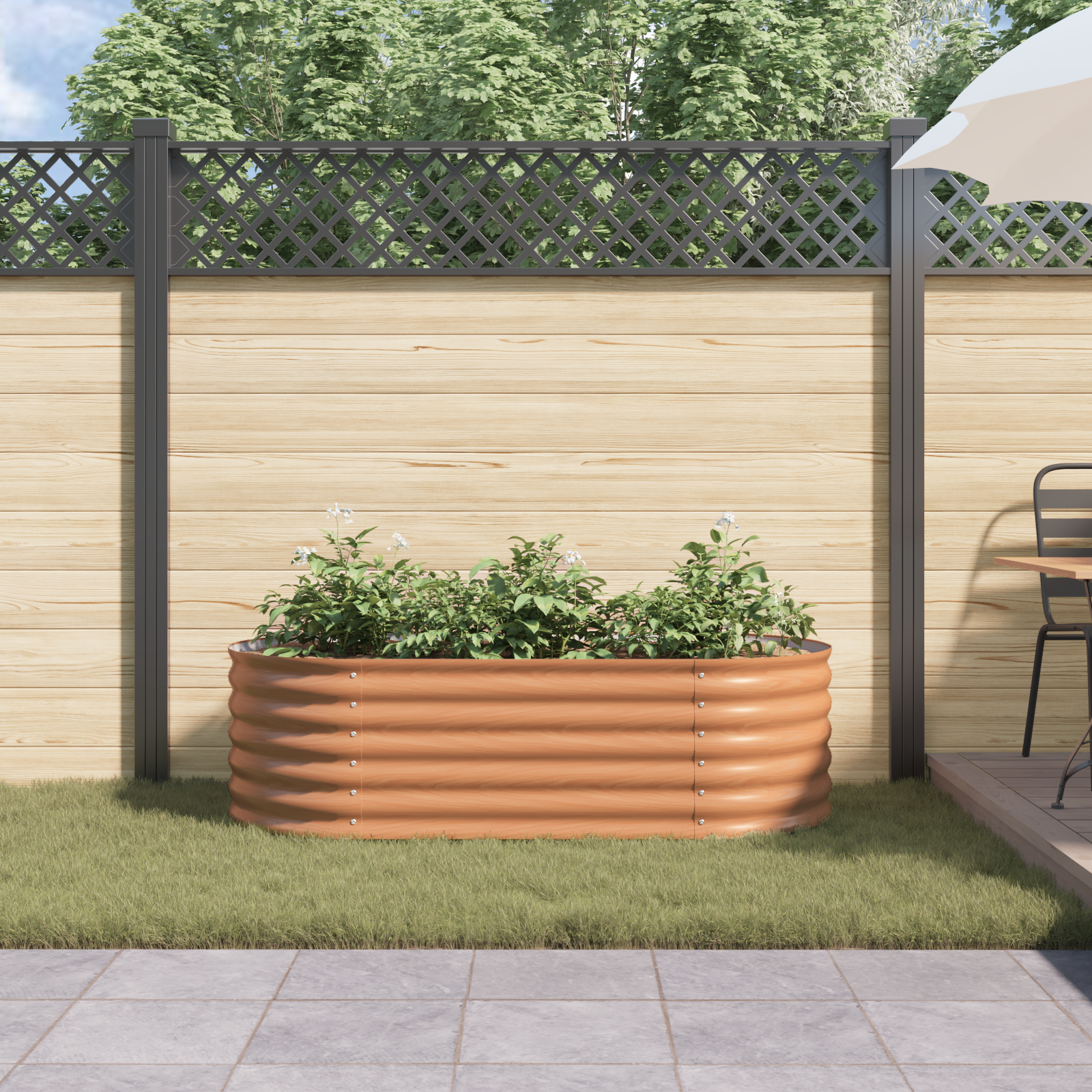 Grădină Ridicată Maro cu Aspect de Lemn 160x80x44 cm din Oțel GartenMobel Dekor