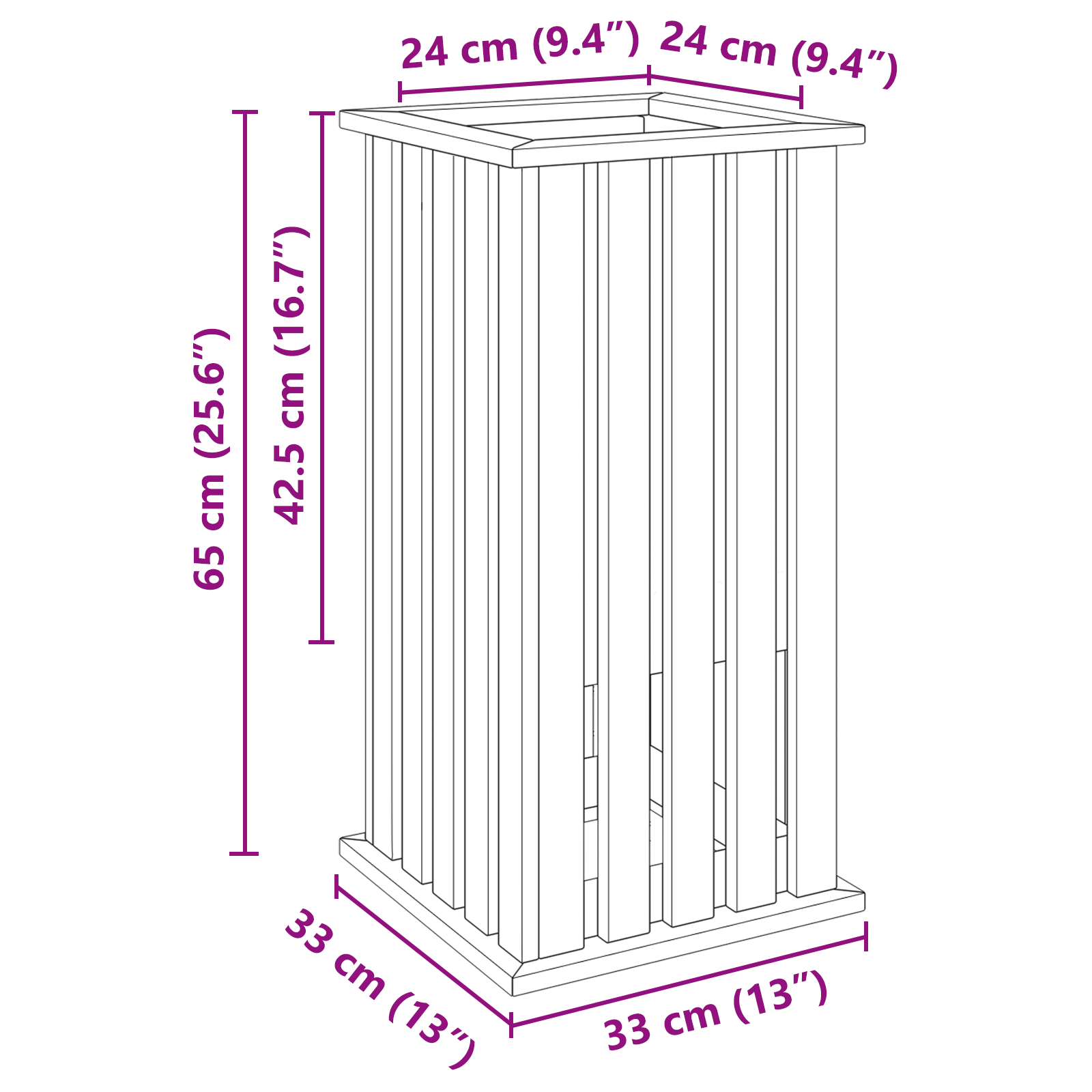 Jardinieră cu captuseală 33x33x65 cm lemn impregnat pin GartenMobel Dekor