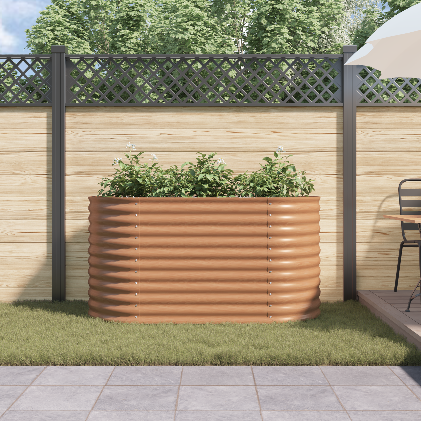 Nisip de grădină ridicat maro cu aspect de lemn 160x80x81 cm din oțel GartenMobel Dekor