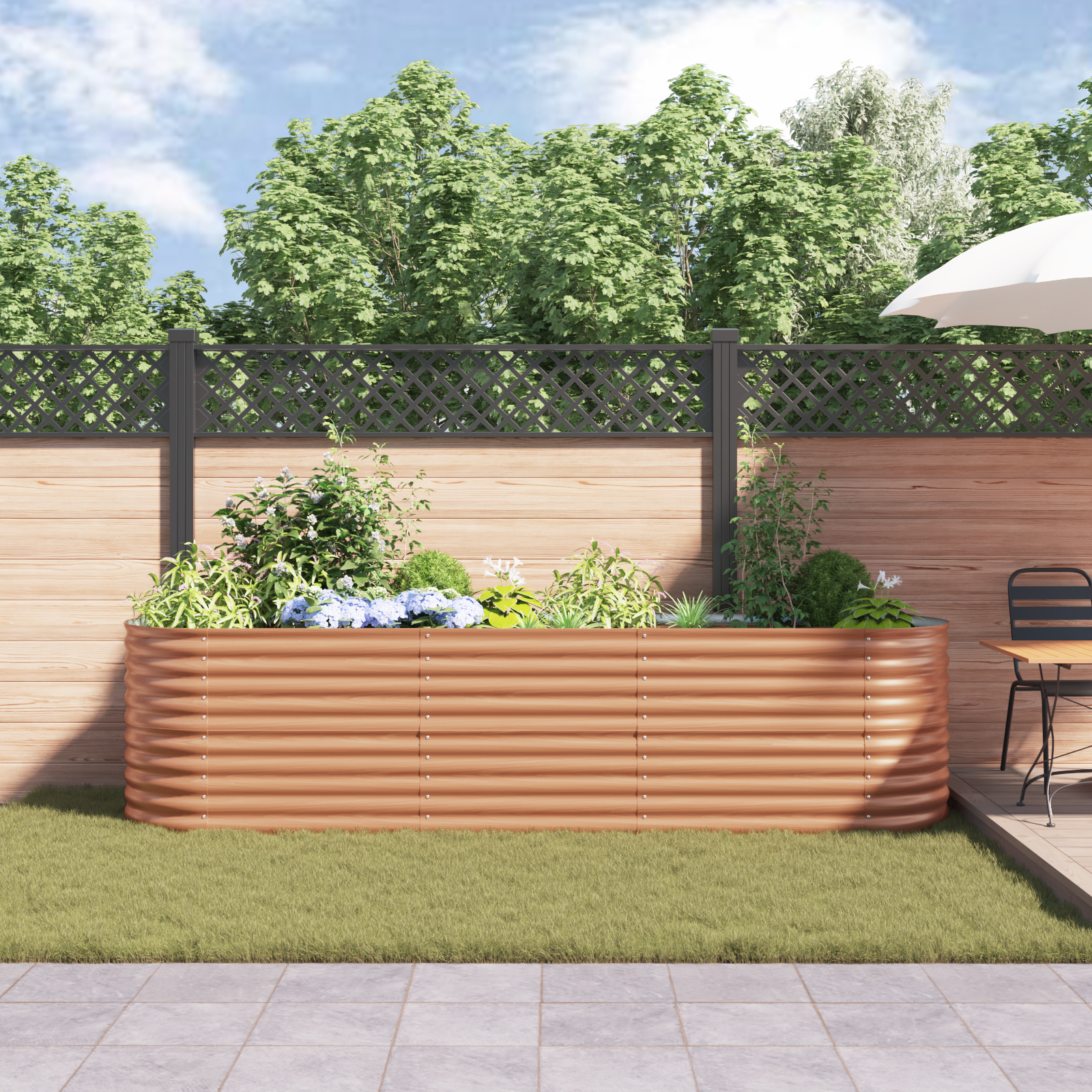 Pat Ridicat Ghiveci Efect De Lemn Metal 320 X 80 X 81 cm Durabil GartenMobel Dekor