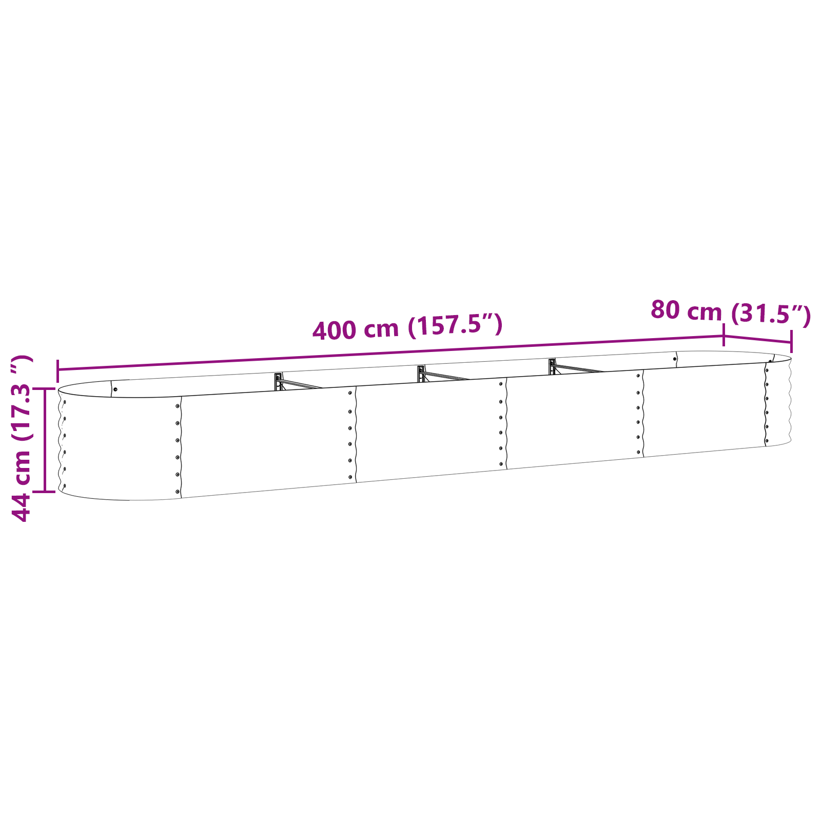 Pat Ridicat pentru Grădină Maro cu Aspect de Lemn 400x80x44 cm Metal GartenMobel Dekor
