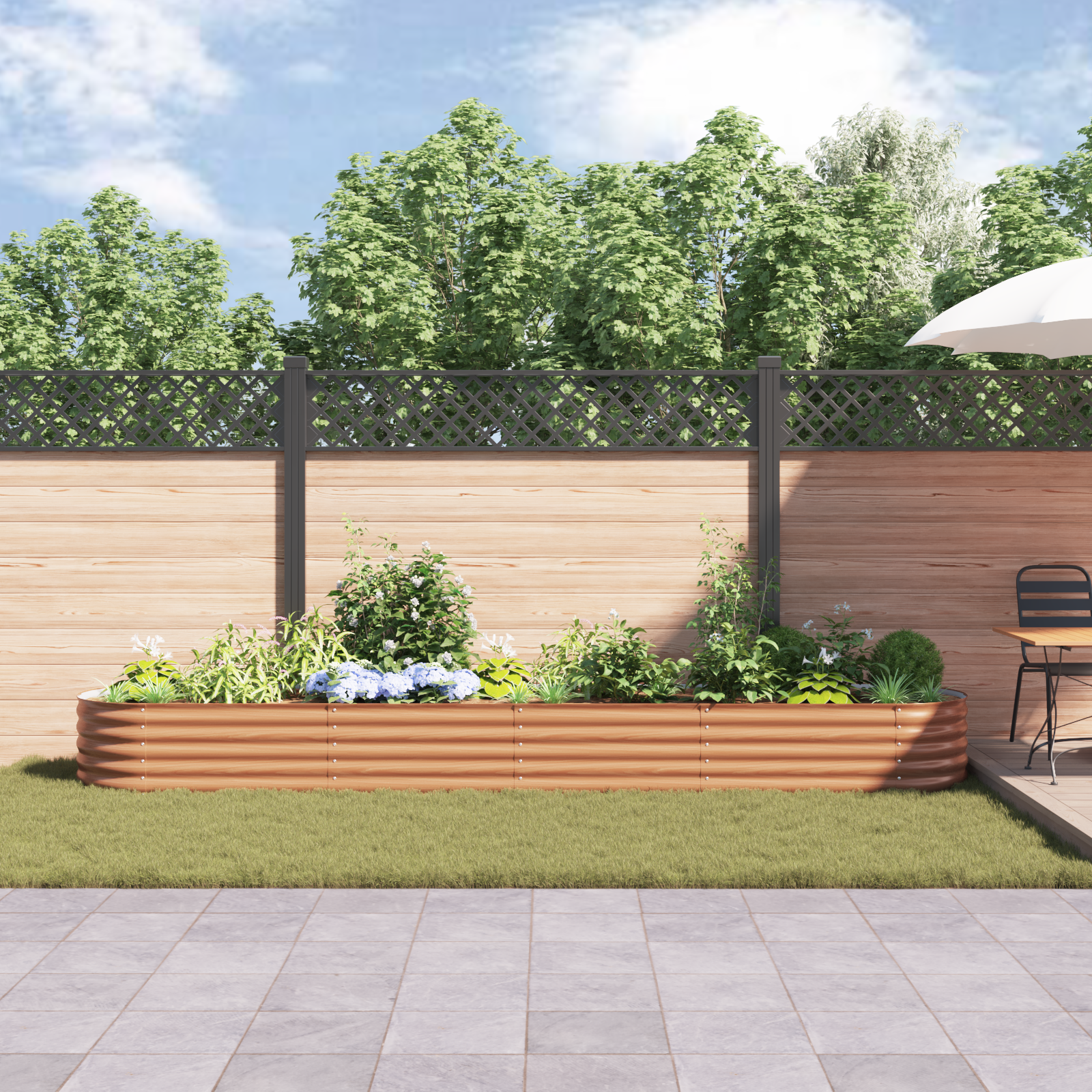 Pat Ridicat pentru Grădină Maro cu Aspect de Lemn 400x80x44 cm Metal GartenMobel Dekor