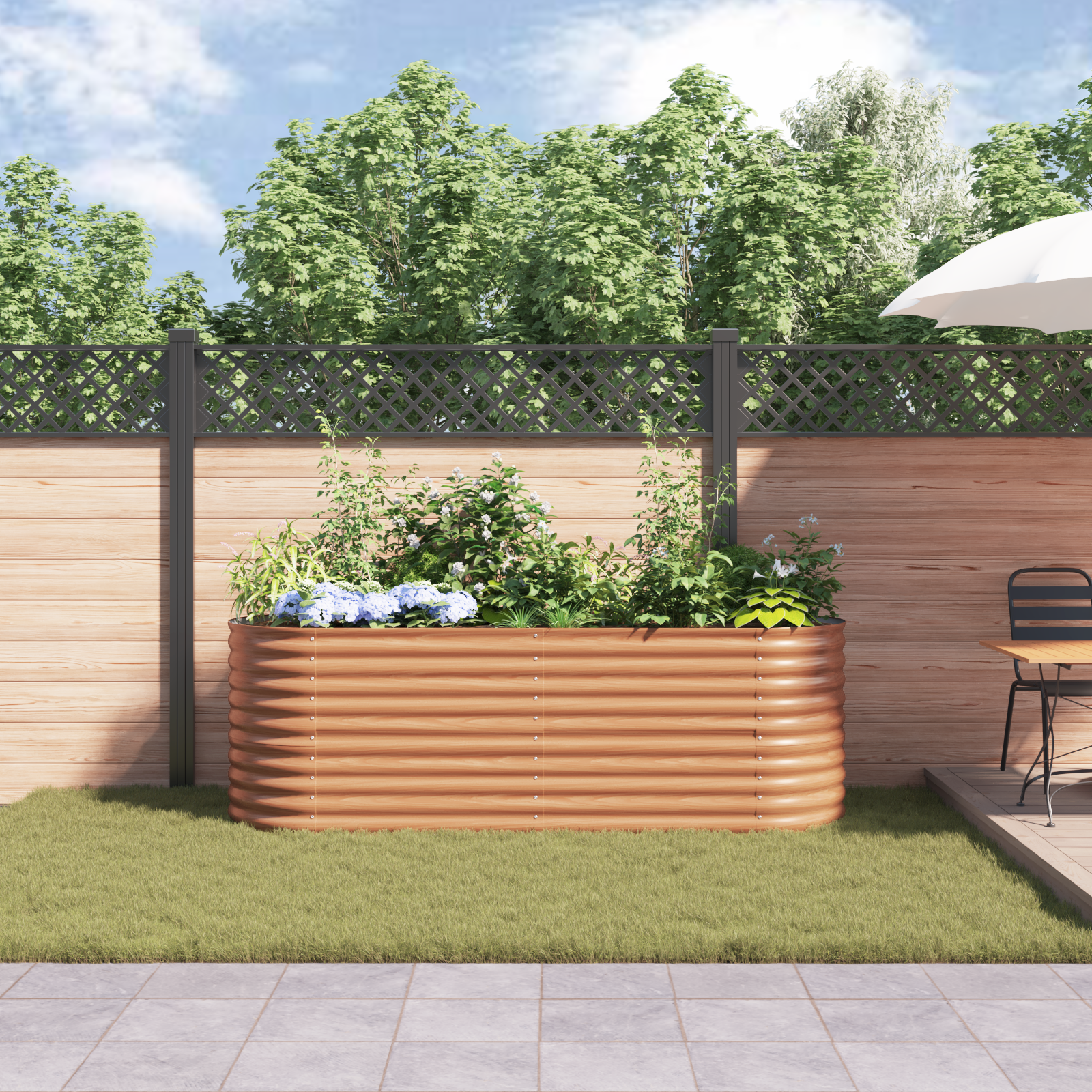 Pat de Grădină Ridicat Maro - Aspect de Lemn 240x80x81 cm Oțel GartenMobel Dekor