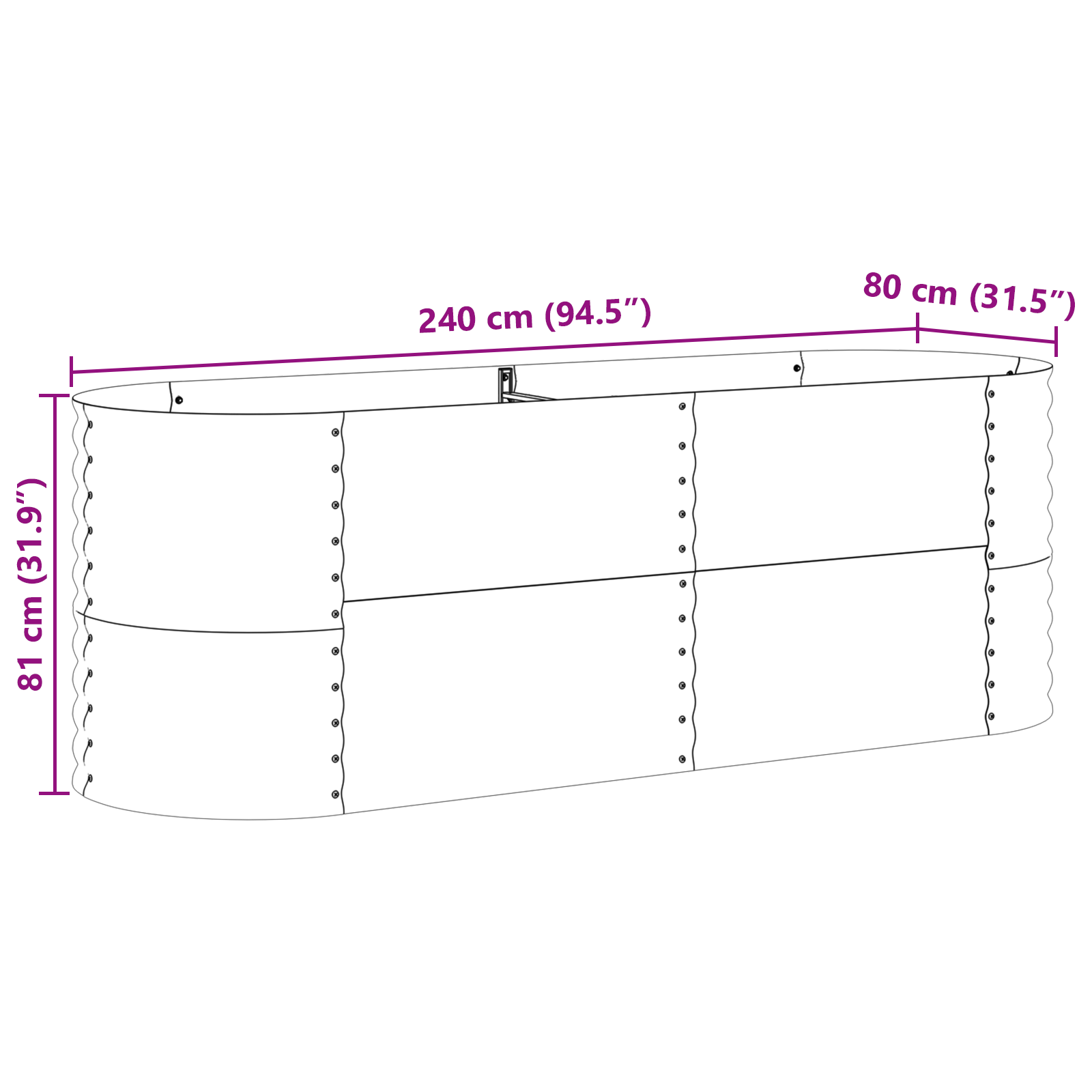 Pat de Grădină Ridicat Maro - Aspect de Lemn 240x80x81 cm Oțel GartenMobel Dekor