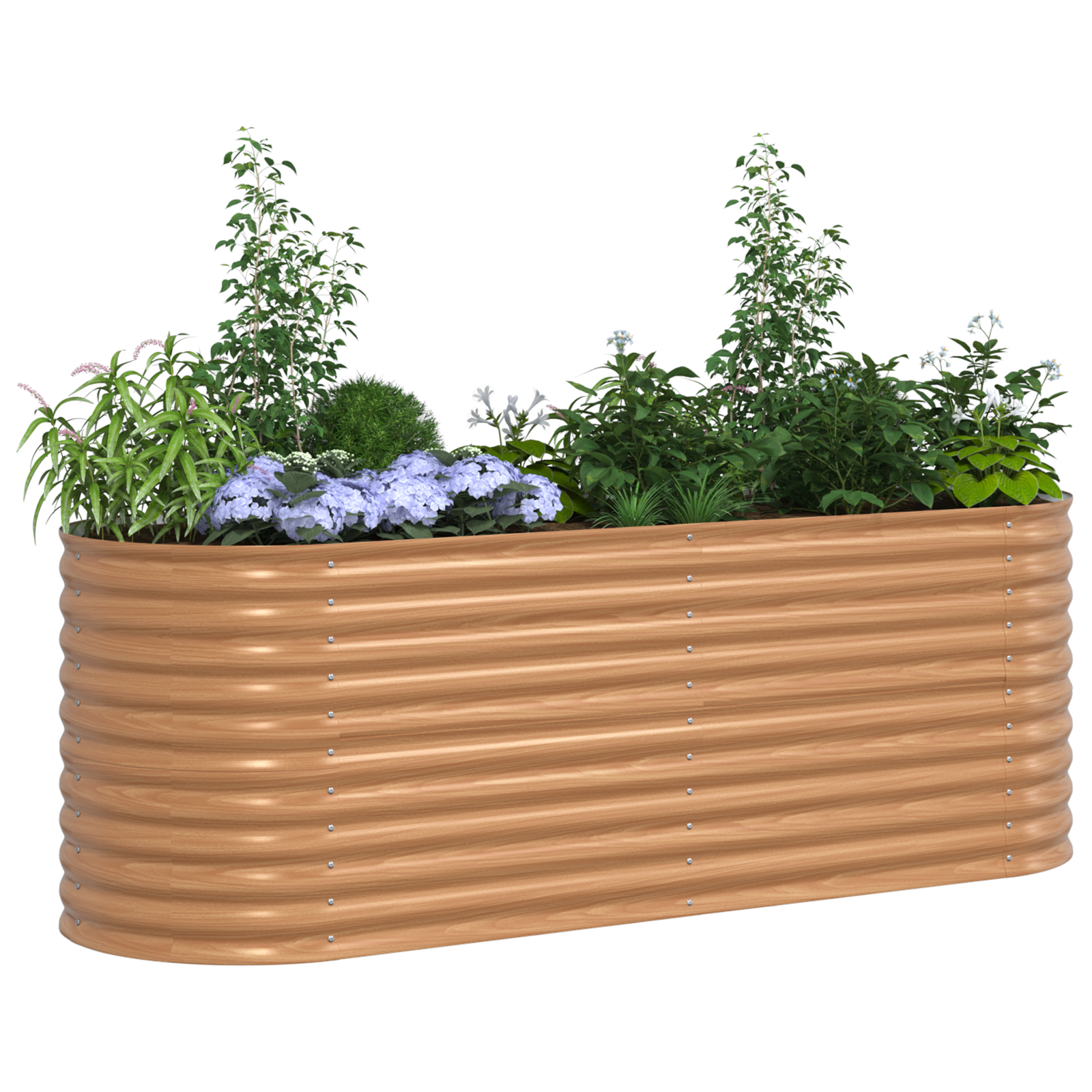 Pat de Grădină Ridicat Maro - Aspect de Lemn 240x80x81 cm Oțel GartenMobel Dekor