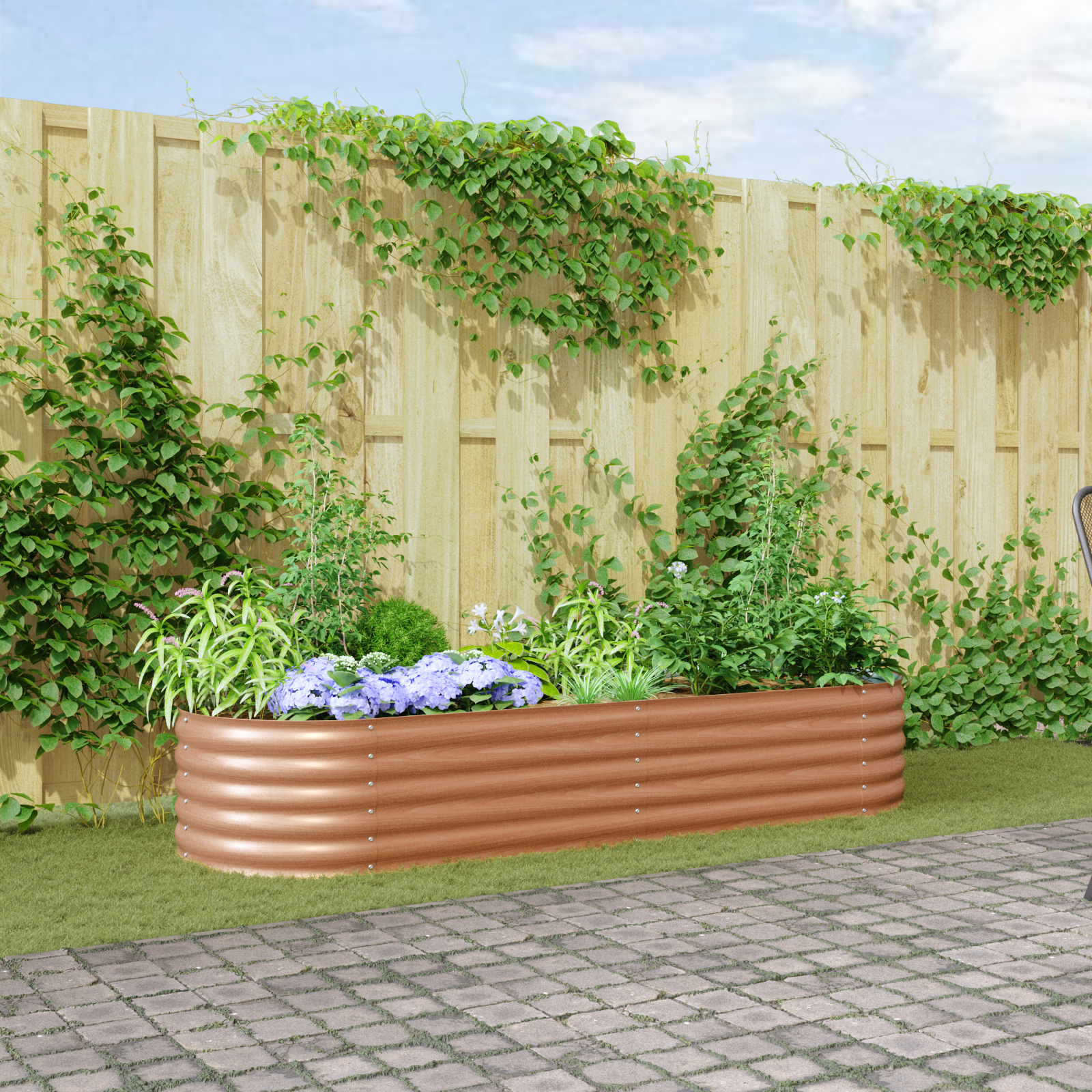 Pat de Grădină Ridicat Marron cu Aspect de Lemn 240x80x44 cm Oțel GartenMobel Dekor