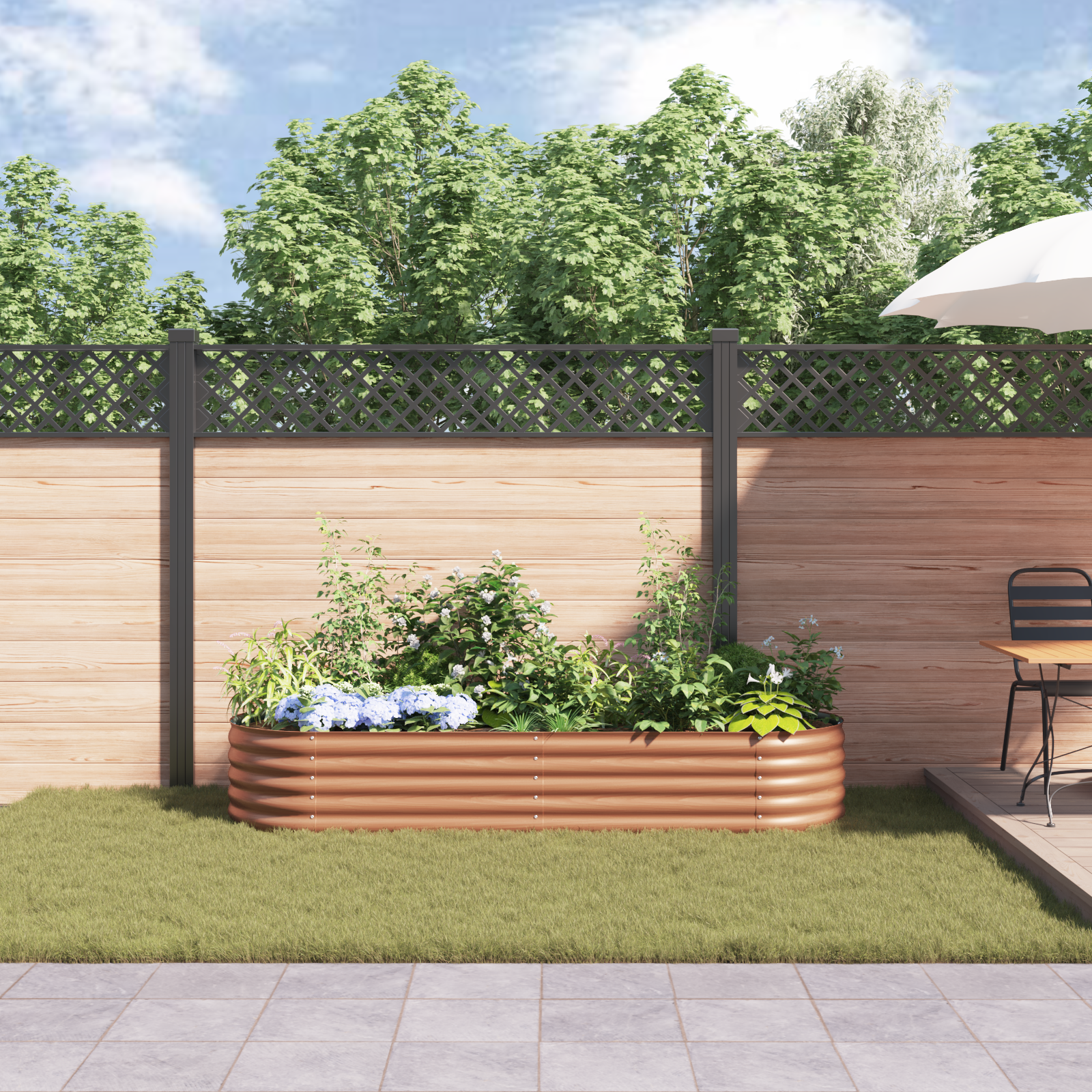 Pat de Grădină Ridicat Marron cu Aspect de Lemn 240x80x44 cm Oțel GartenMobel Dekor