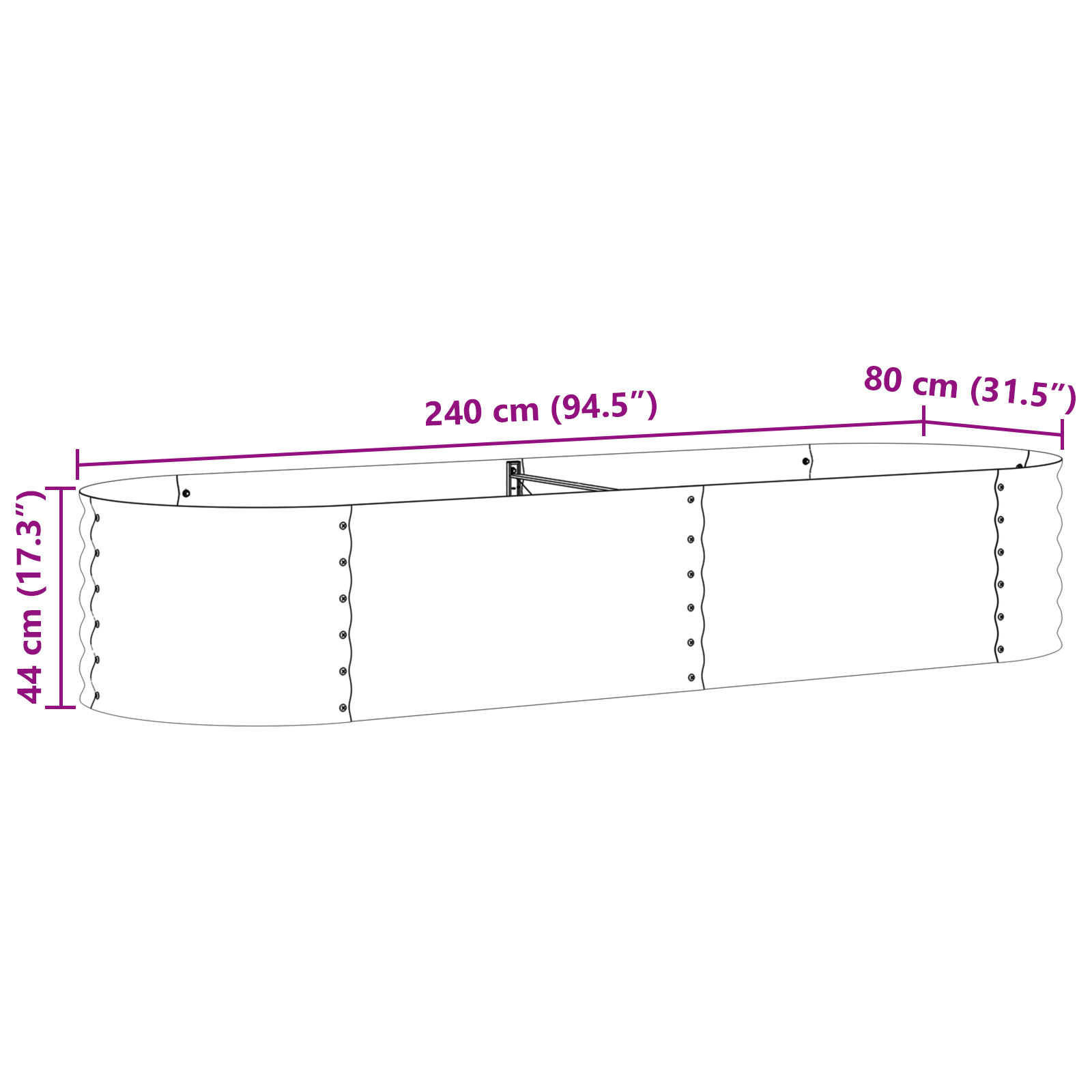 Pat de Grădină Ridicat Marron cu Aspect de Lemn 240x80x44 cm Oțel GartenMobel Dekor