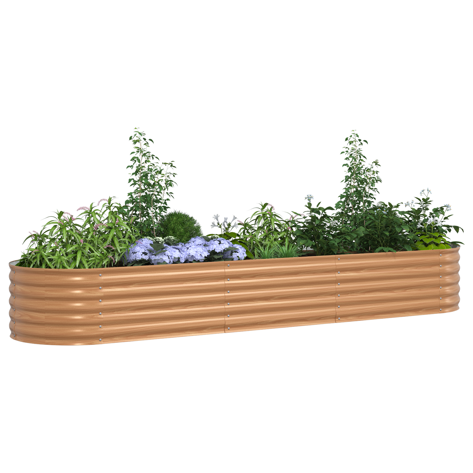 Pat de grădină ridicat maro cu aspect de lemn 320x80x44 cm din oțel GartenMobel Dekor