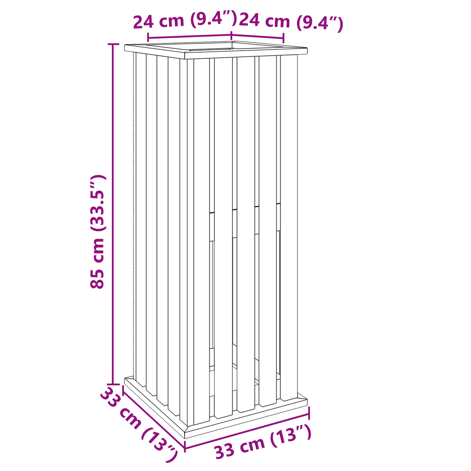 Vaza grădină cu dimensiunile 33x33x85 cm din lemn de pin impregnat GartenMobel Dekor