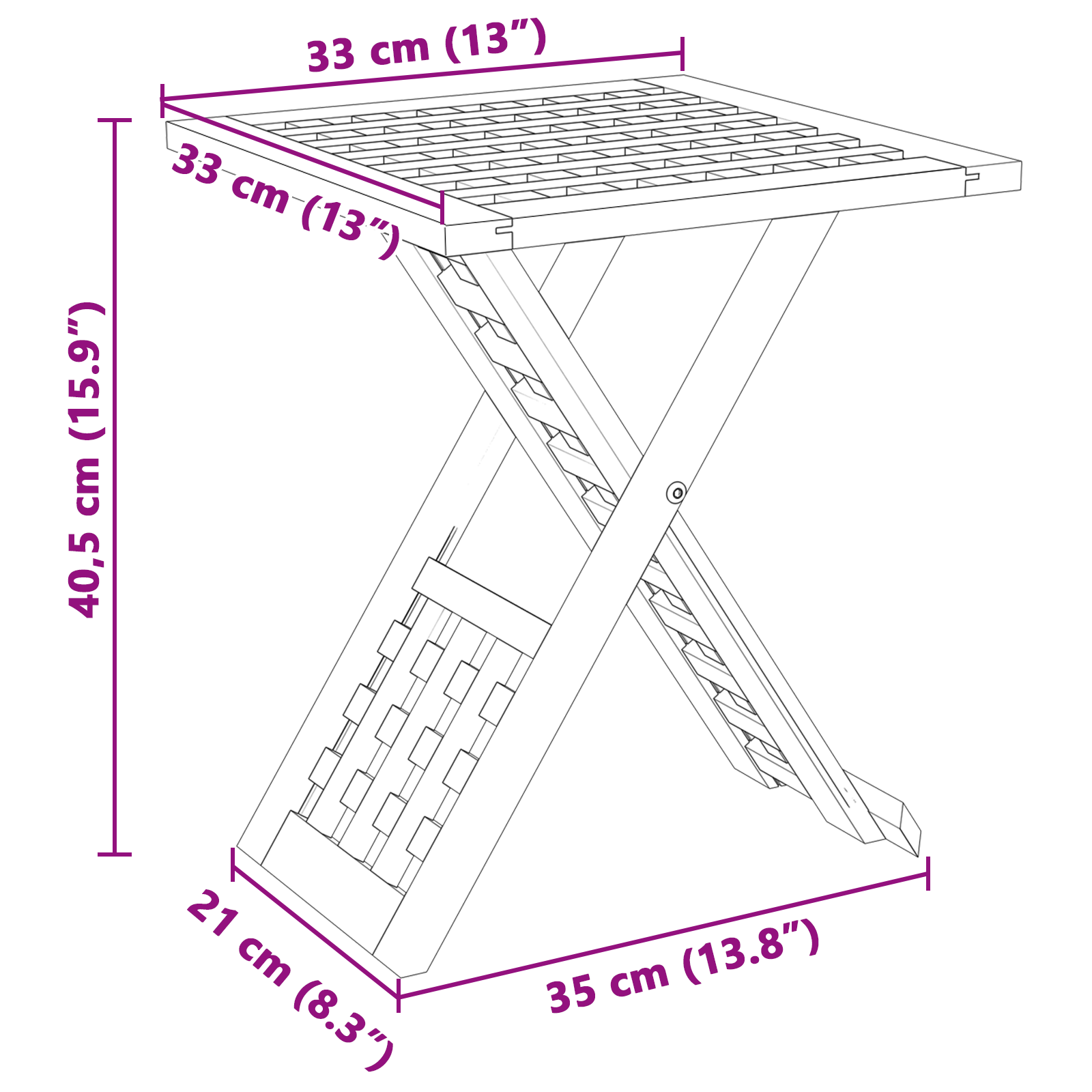 Masă de cafea pliabilă 33x33x40,5 cm din lemn solid nuc GartenMobel Dekor