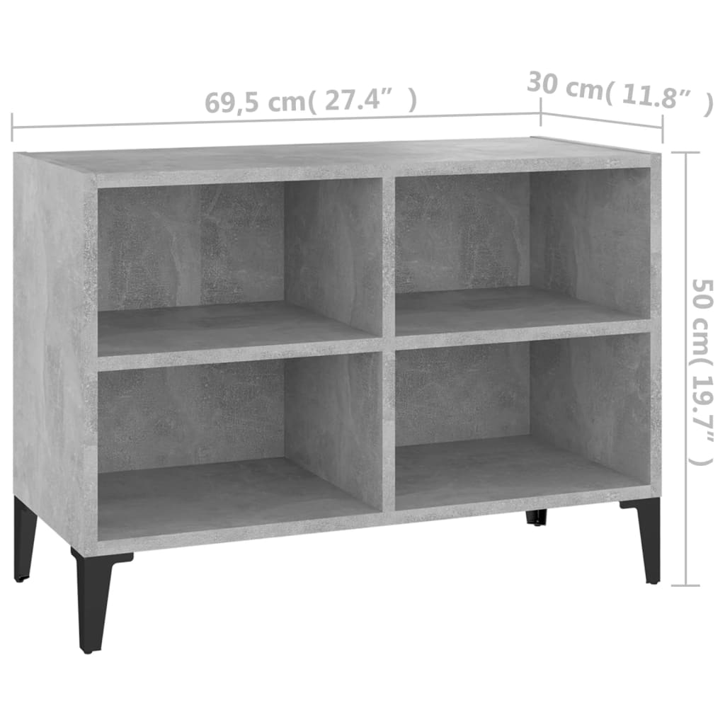Comodă TV cu picioare metalice, gri beton, 69,5x30x50 cm GartenMobel Dekor