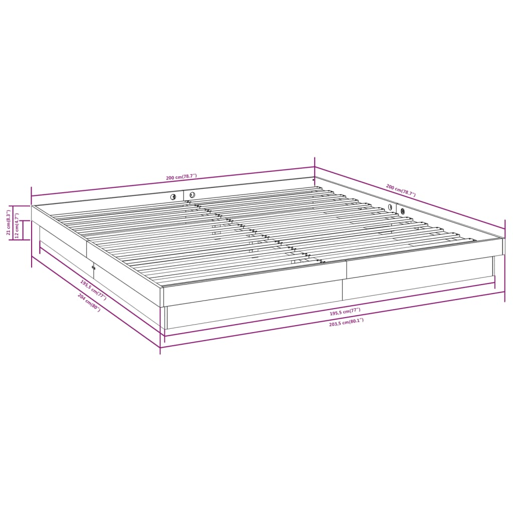 Cadru de pat fără saltea, 200x200 cm, lemn masiv GartenMobel Dekor
