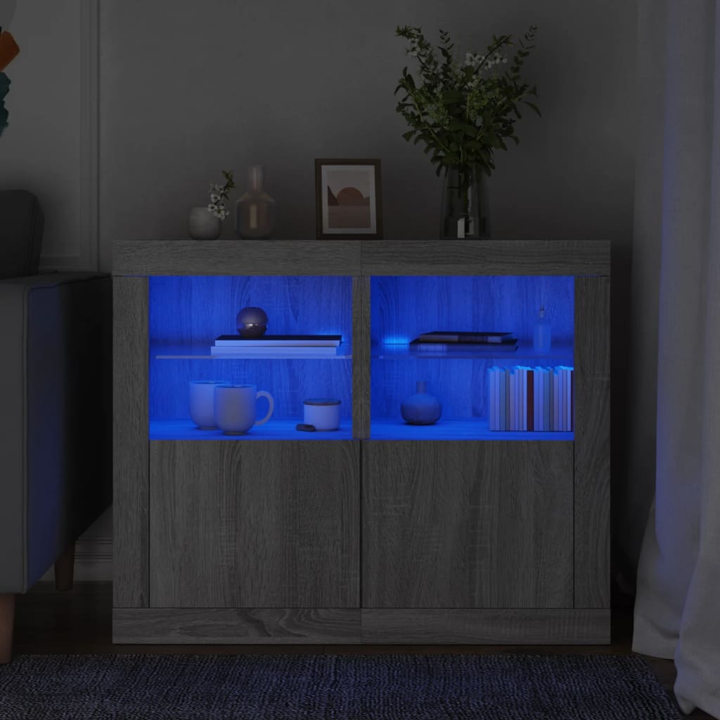 Dulapuri laterale cu lumini LED 2 buc.sonoma gri lemn prelucrat GartenMobel Dekor