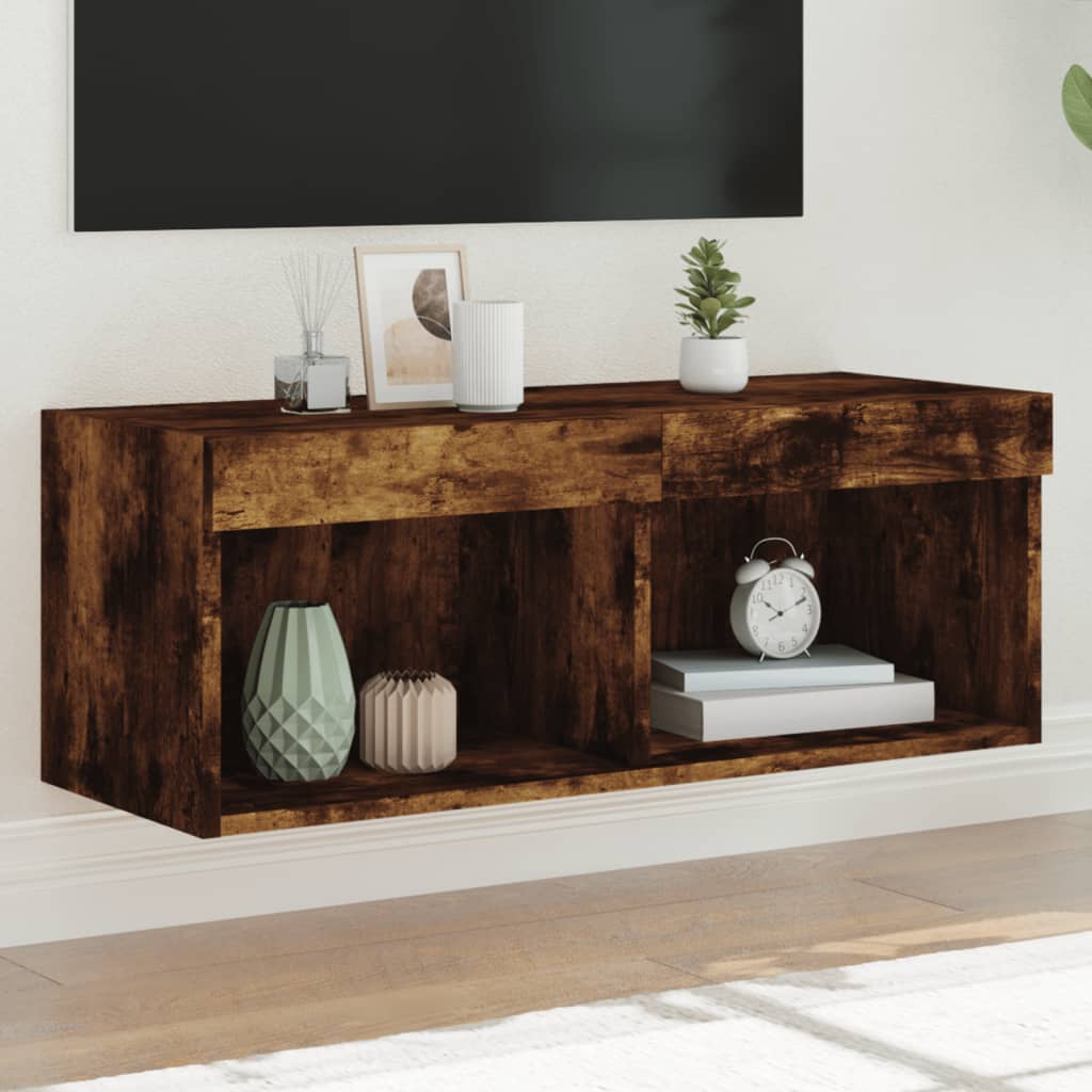 Comodă TV cu lumini LED, stejar fumuriu, 80x30x30 cm GartenMobel Dekor