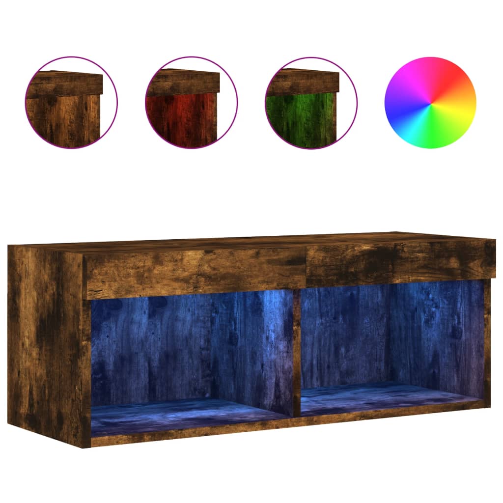 Comodă TV cu lumini LED, stejar fumuriu, 80x30x30 cm GartenMobel Dekor