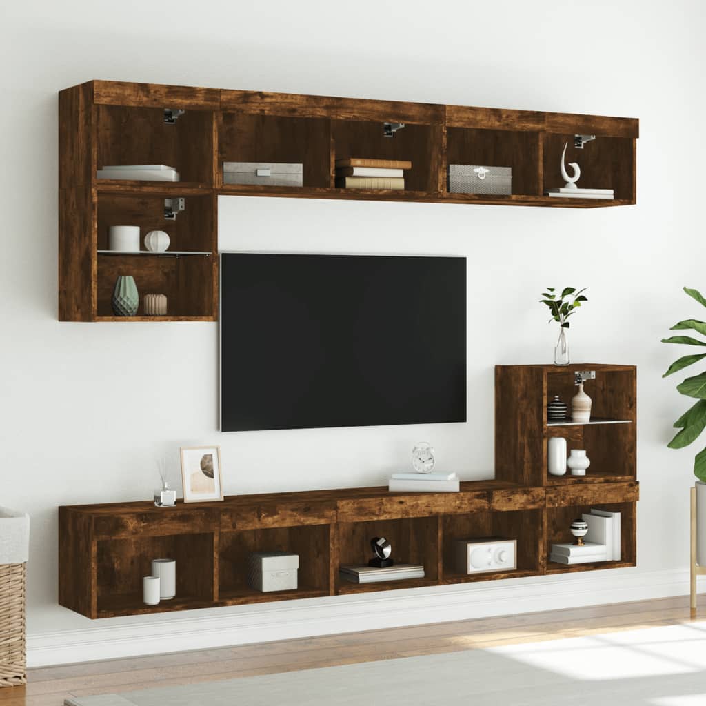 Comodă TV cu lumini LED, stejar fumuriu, 80x30x30 cm GartenMobel Dekor
