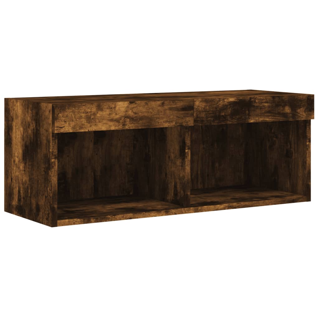 Comodă TV cu lumini LED, stejar fumuriu, 80x30x30 cm GartenMobel Dekor