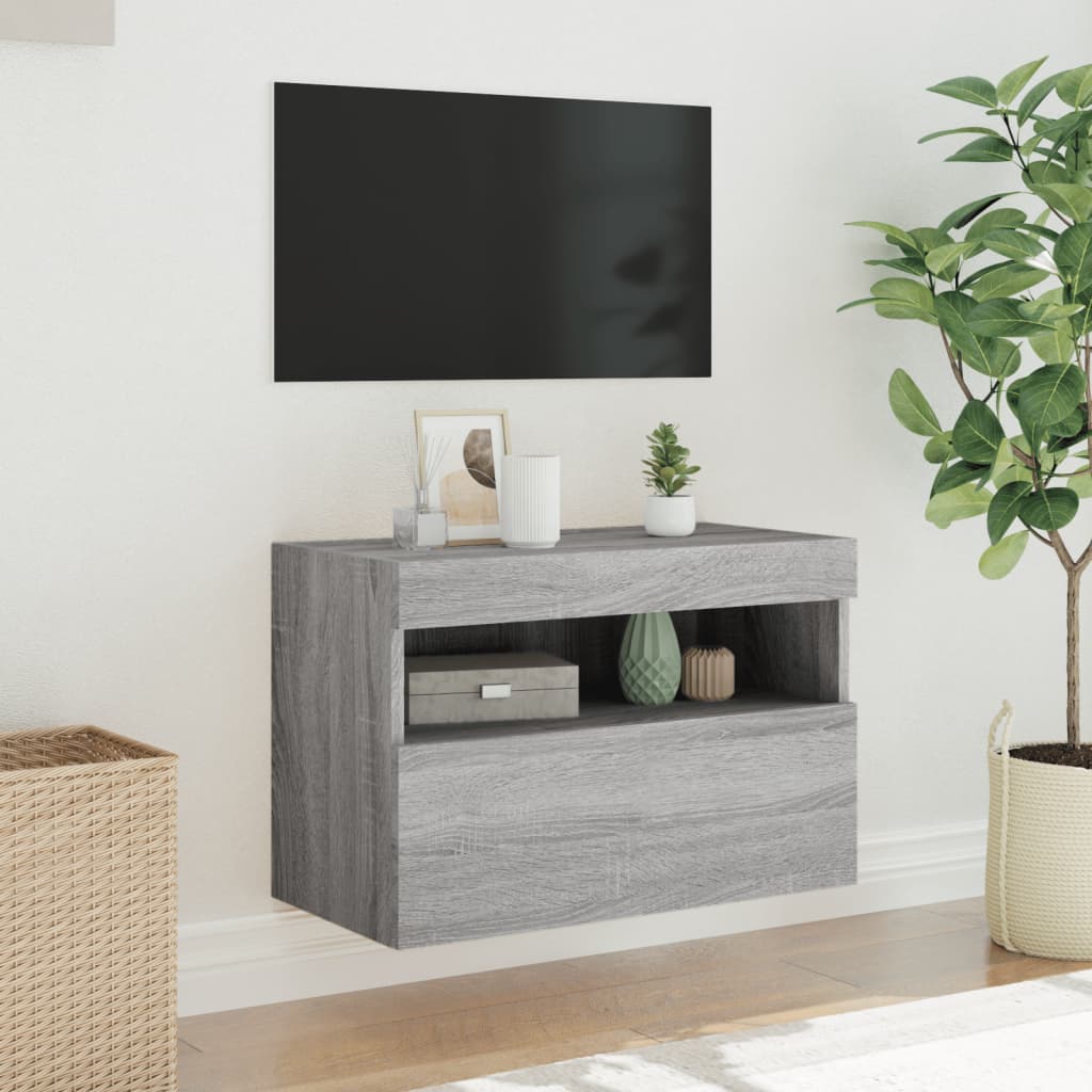 Comodă TV de perete cu lumini LED, gri sonoma, 60x30x40 cm GartenMobel Dekor