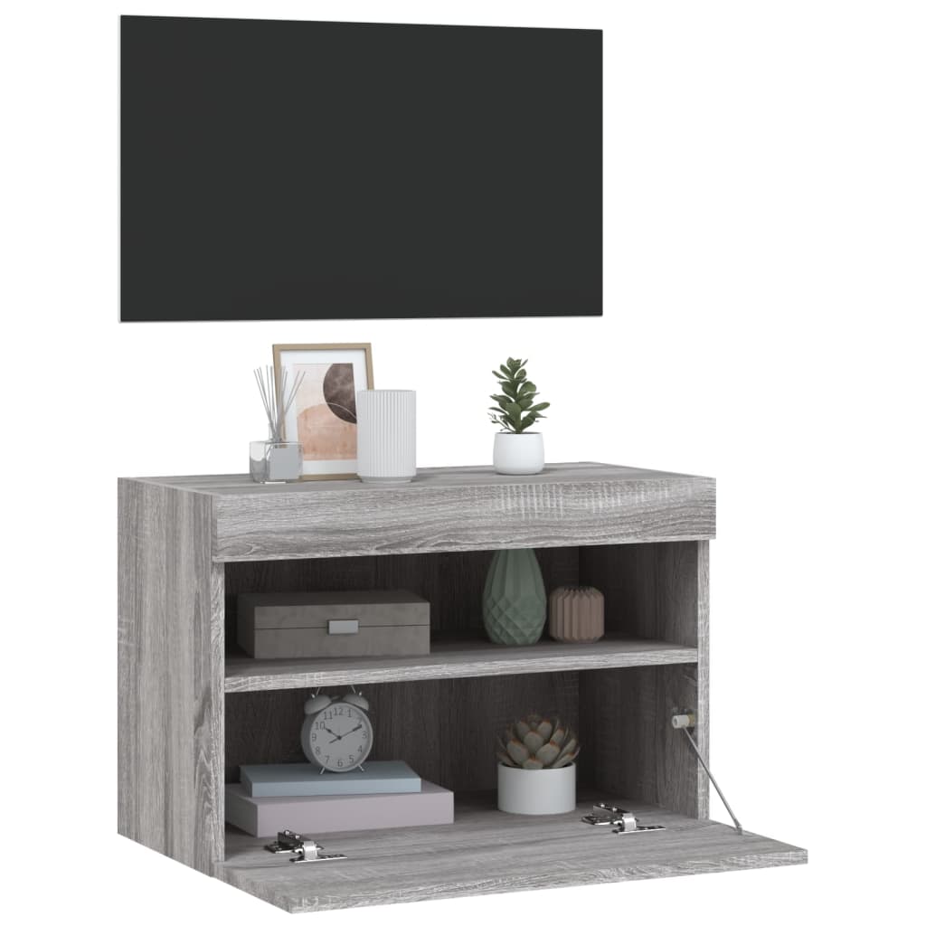 Comodă TV de perete cu lumini LED, gri sonoma, 60x30x40 cm GartenMobel Dekor