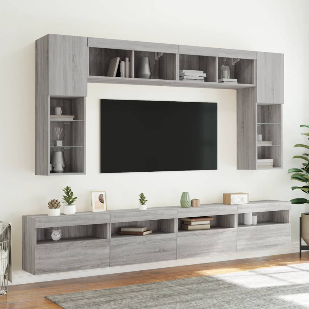 Comodă TV de perete cu lumini LED, gri sonoma, 60x30x40 cm GartenMobel Dekor