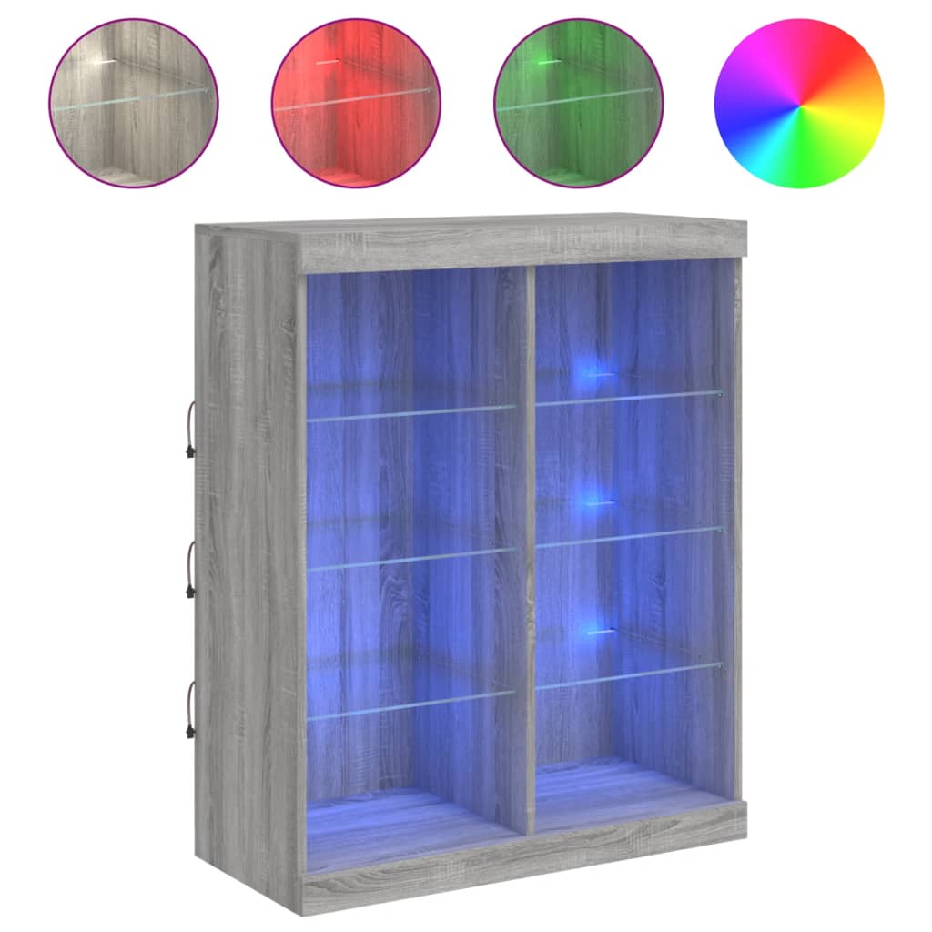 Servantă cu lumini LED, gri sonoma, 81x37x100 cm GartenMobel Dekor