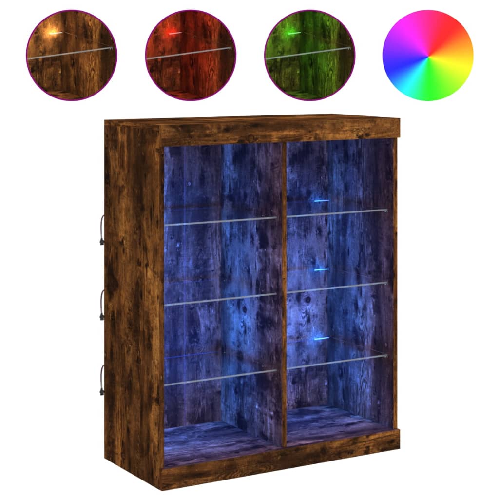 Servantă cu lumini LED, stejar fumuriu, 81x37x100 cm GartenMobel Dekor
