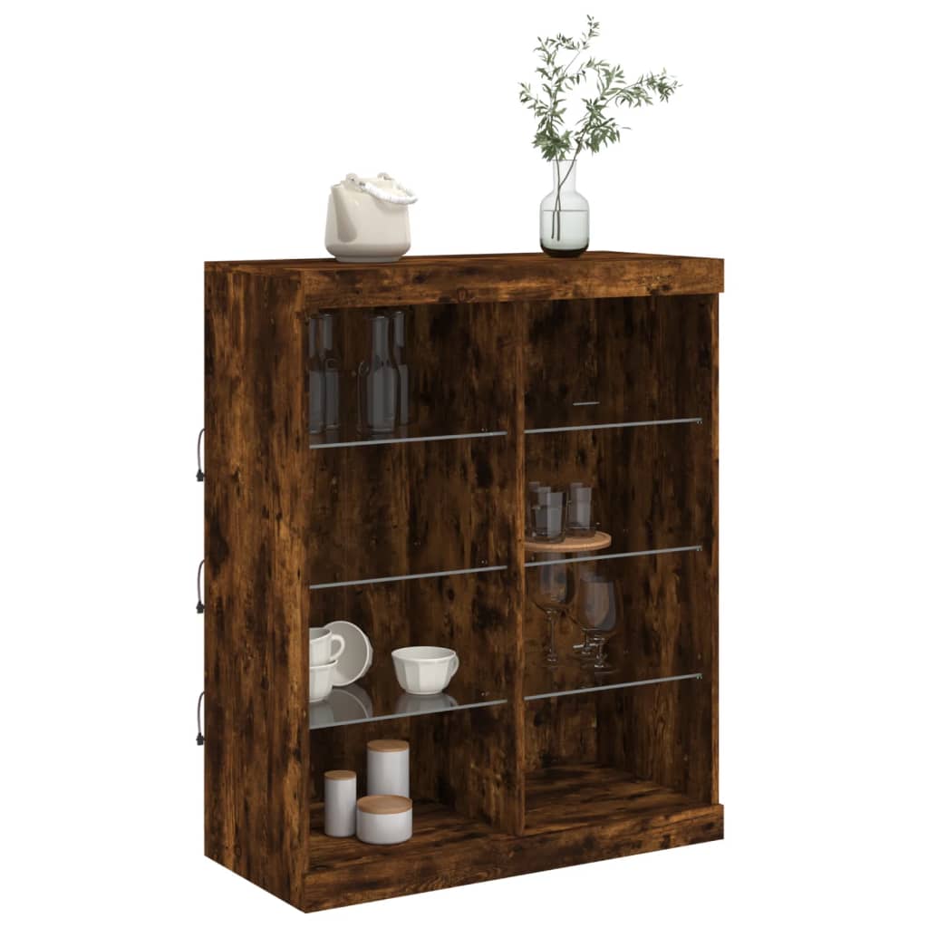 Servantă cu lumini LED, stejar fumuriu, 81x37x100 cm GartenMobel Dekor