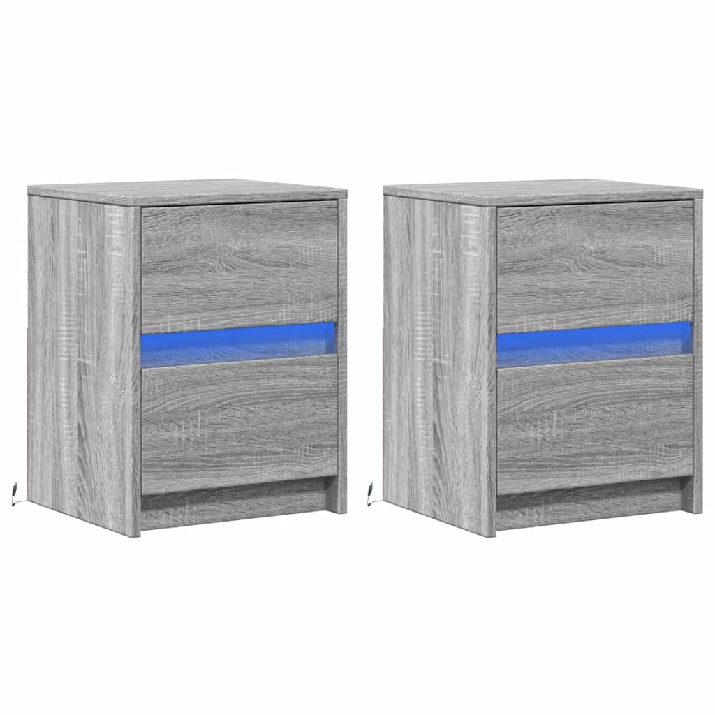 Noptiere cu lumini LED, 2 buc., sonoma gri, lemn prelucrat GartenMobel Dekor