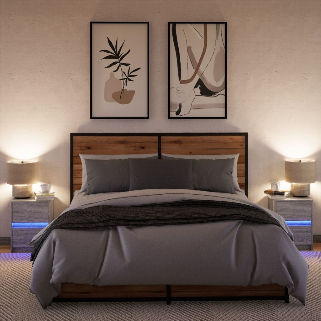 Noptiere cu lumini LED, 2 buc., sonoma gri, lemn prelucrat GartenMobel Dekor