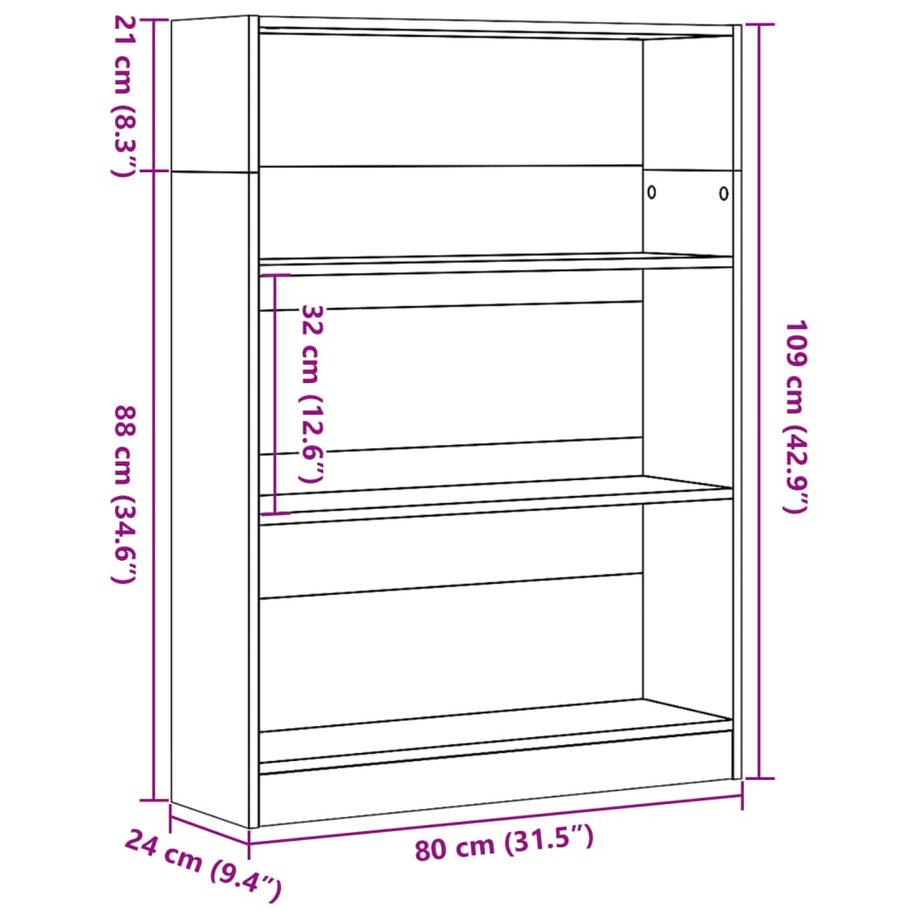 Bibliotecă, stejar artizanal, 80x24x109 cm, lemn prelucrat GartenMobel Dekor
