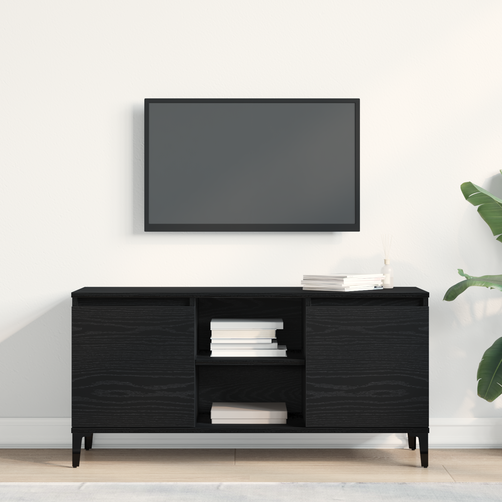 Dulap TV Negru Stejar 102x35x50 cm Lemn Prelucrat GartenMobel Dekor