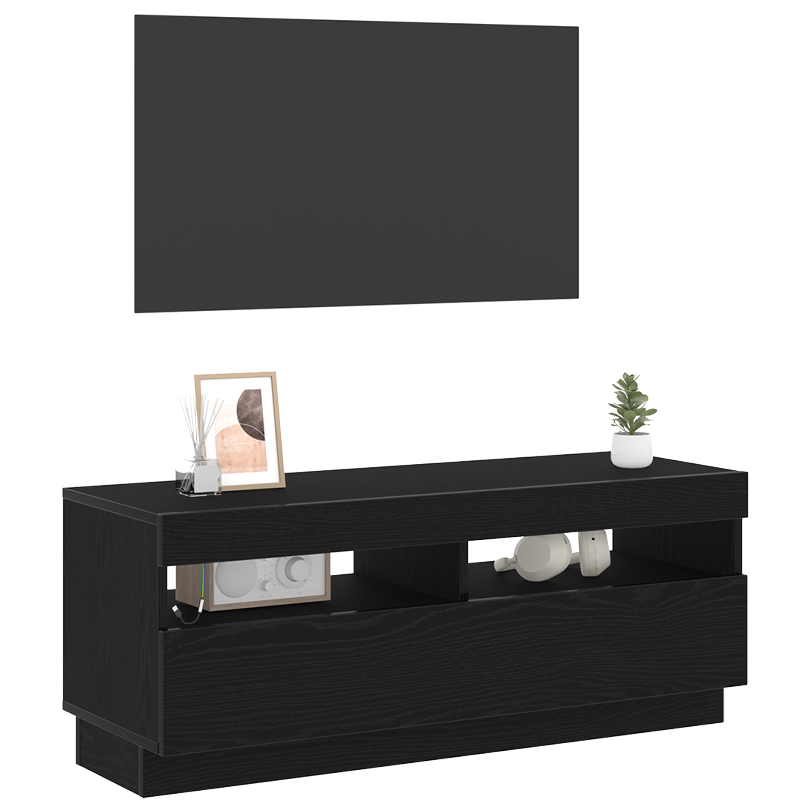 Dulap TV cu lumini LED Stejar Negru 100x35x40 cm Lemn prelucrat GartenMobel Dekor