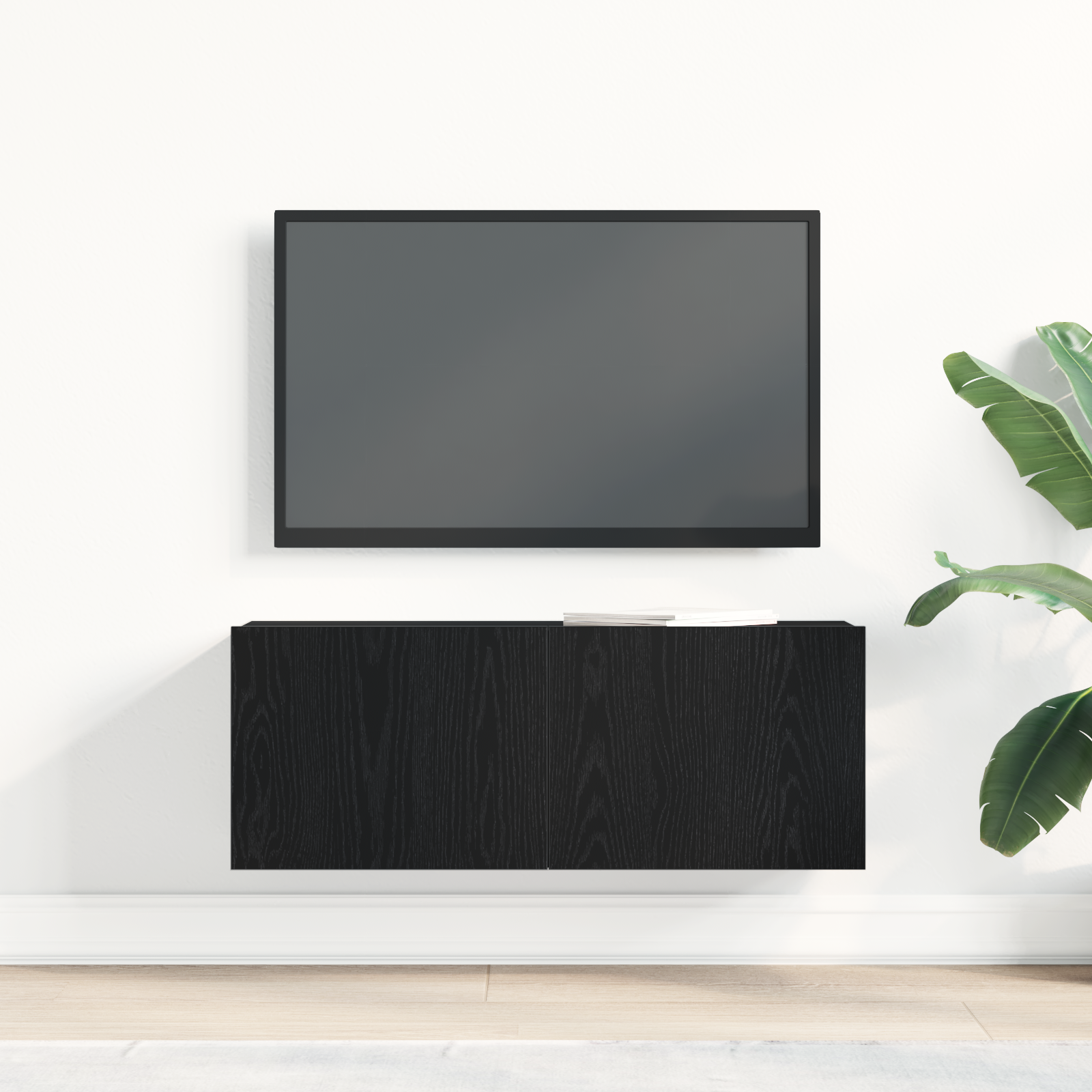 Stand TV Negru din Stejar 80x30x30 cm Fabricat din Lemn Fals GartenMobel Dekor