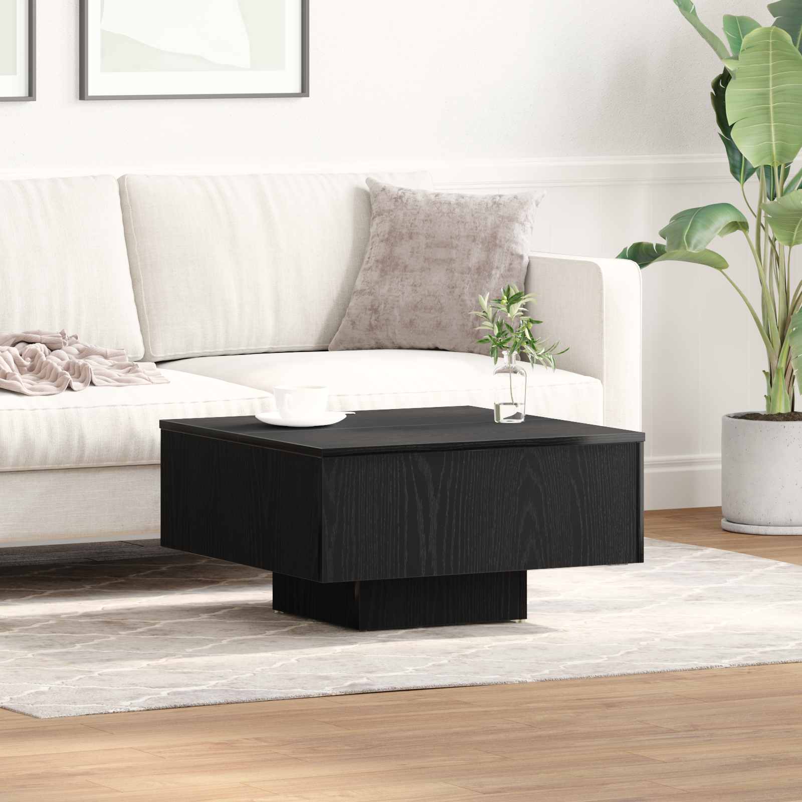 Mese de cafea  din lemn ingineresc, negre, 60 x 60 x 31,5 cm GartenMobel Dekor