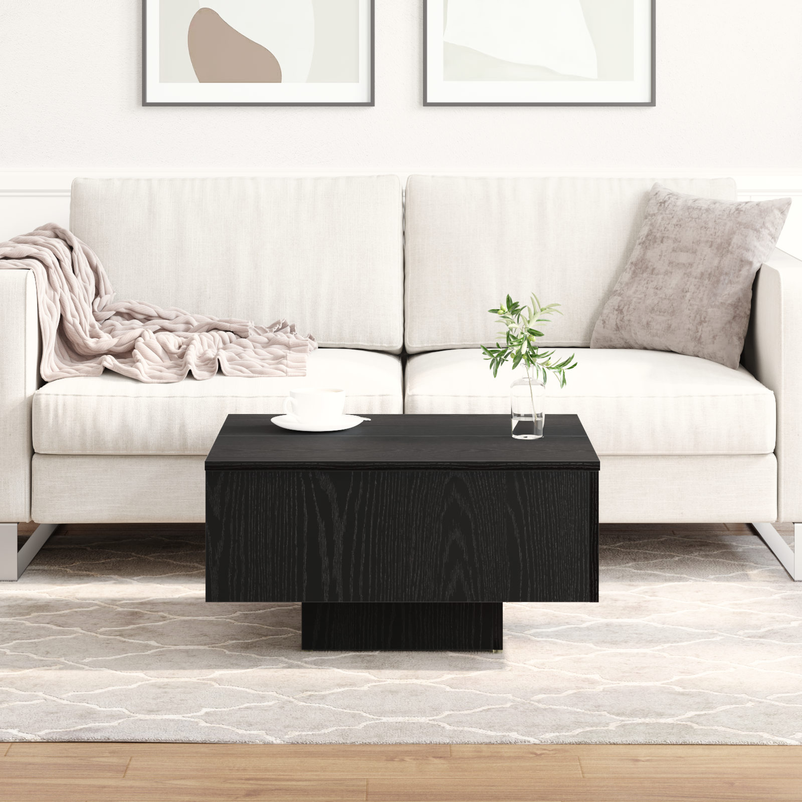 Mese de cafea  din lemn ingineresc, negre, 60 x 60 x 31,5 cm GartenMobel Dekor
