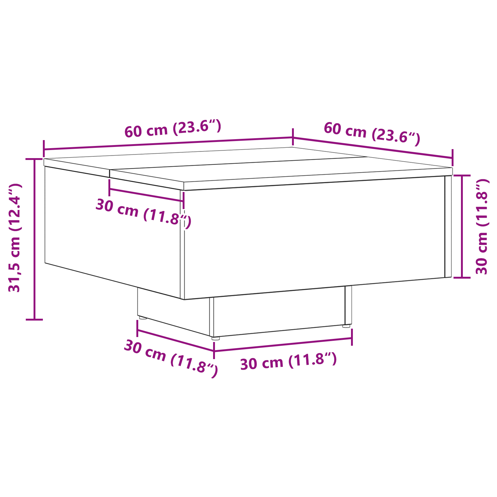 Mese de cafea  din lemn ingineresc, negre, 60 x 60 x 31,5 cm GartenMobel Dekor
