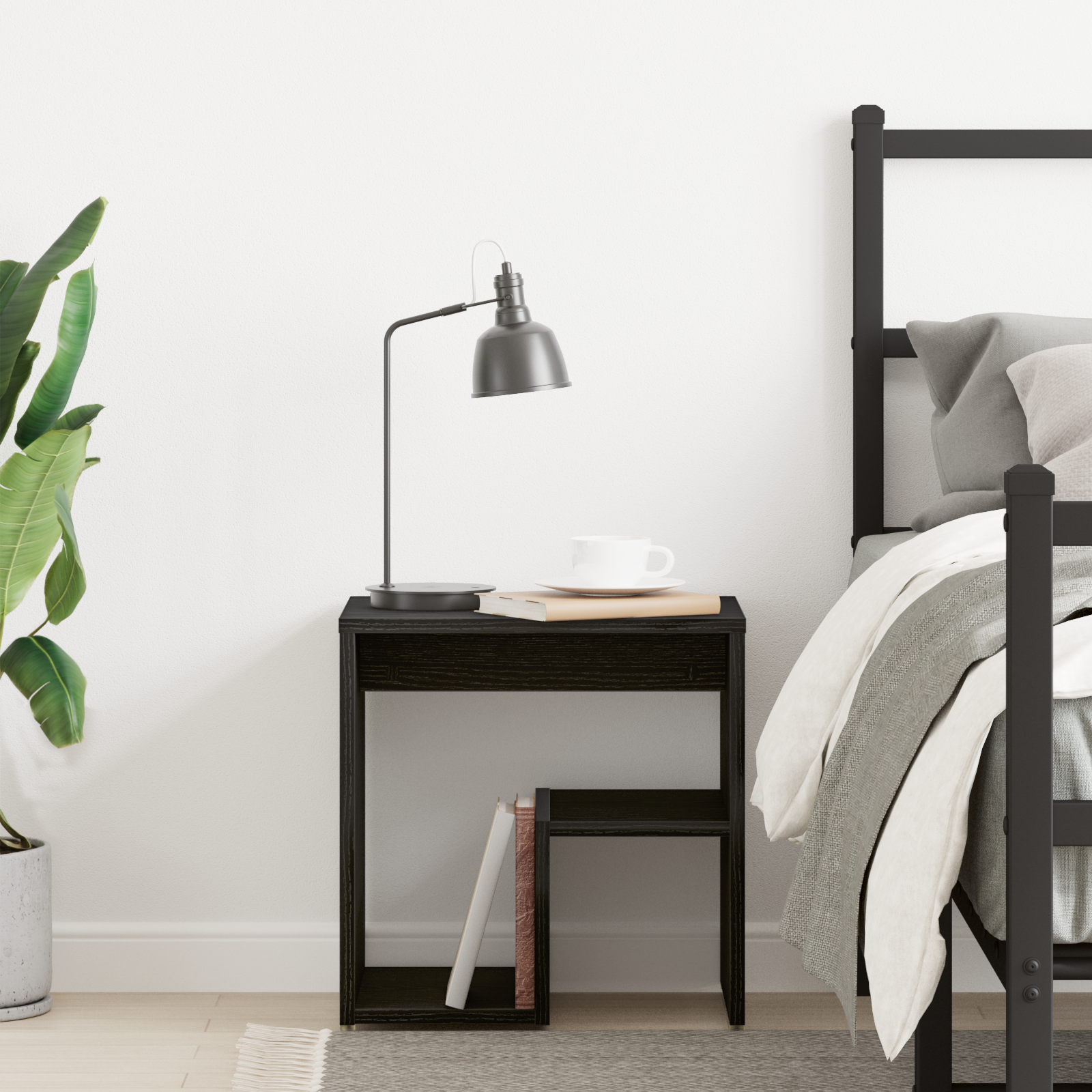 Noptieră  Neagră din Stejar 40x30x40 cm din Lemn Tehnic GartenMobel Dekor