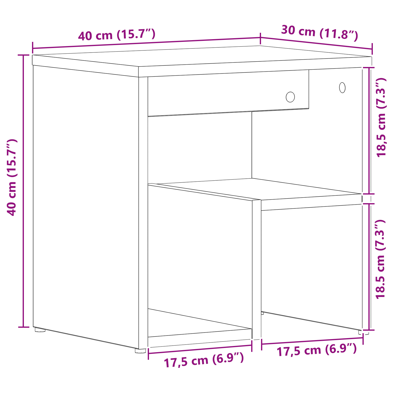Noptieră  Neagră din Stejar 40x30x40 cm din Lemn Tehnic GartenMobel Dekor