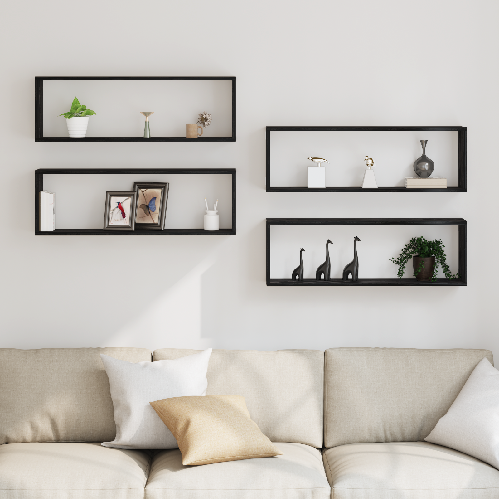 Raft montat pe perete  Set de 4 Stejar negru Lemn prelucrat GartenMobel Dekor