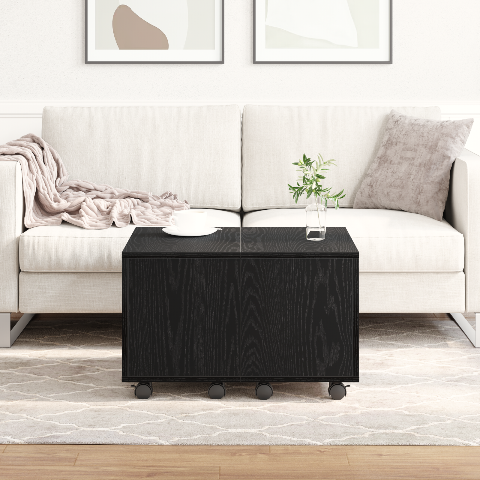 masă de cafea  Negru Stejar 60x60x38 cm din Lemn Compozit GartenMobel Dekor